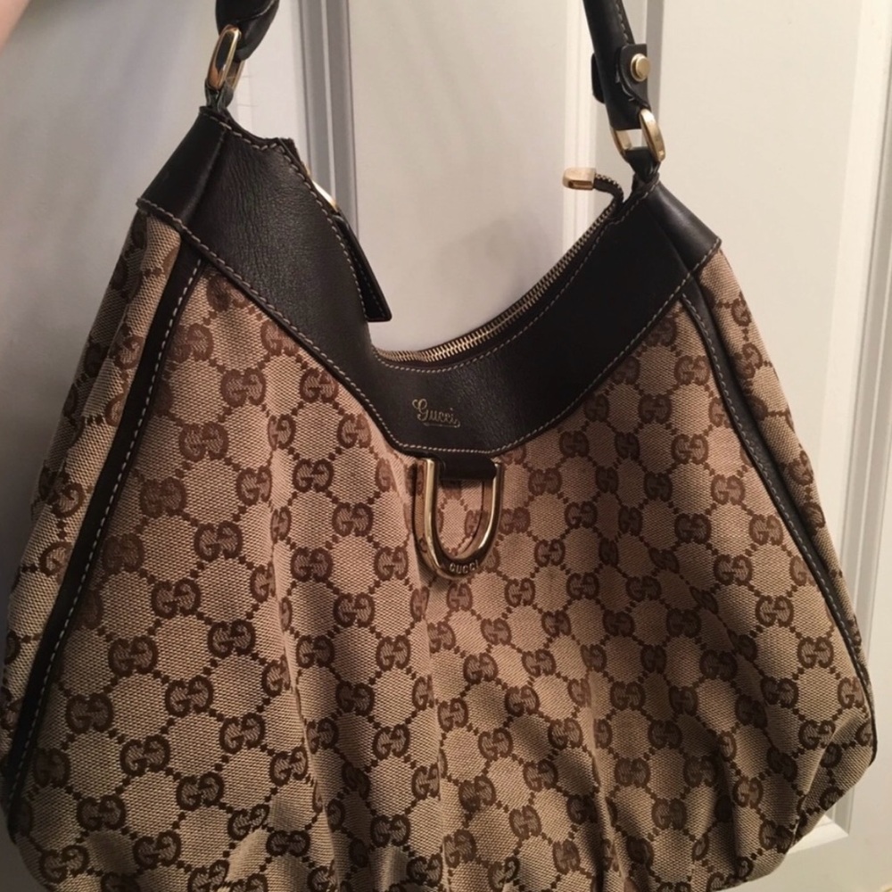 Gucci Tan and Dark Brown GG Canvas Hobo Bag